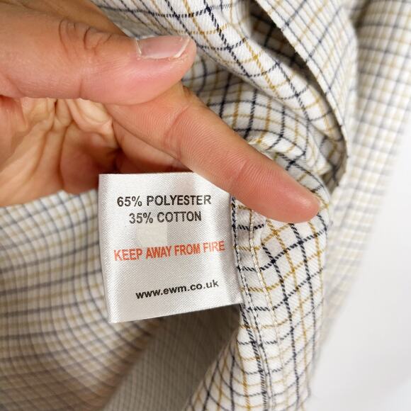 James Pringle Mens Large Cream Yellow Plaid Flannel Dress Shirt Cotton Blend - Picture 7 of 8